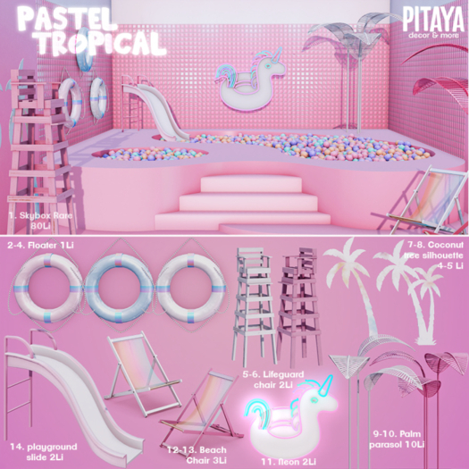 Second Life Marketplace Pitaya Pastel Tropical Pink beach chair